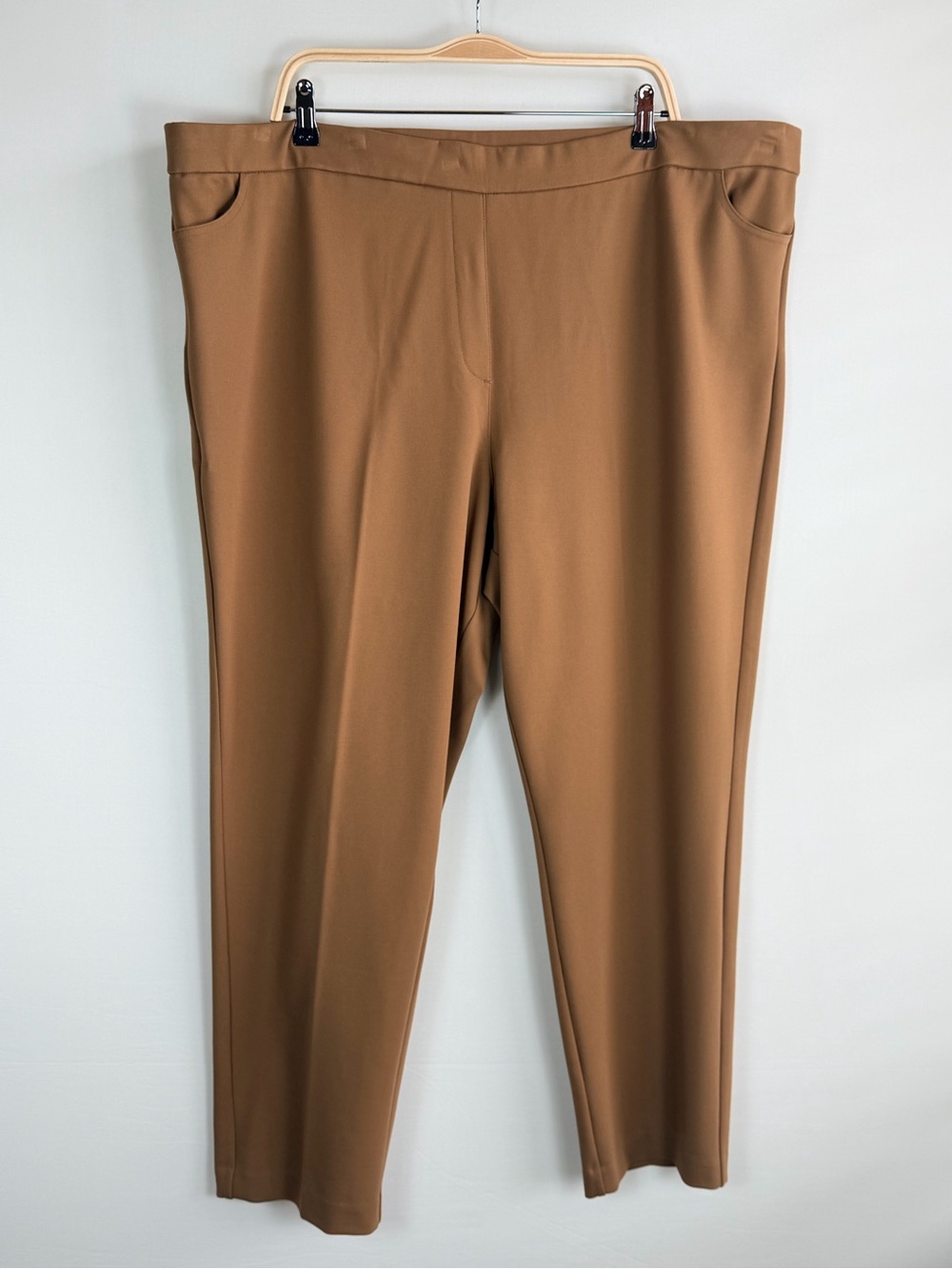 Susan Graver Liquid Knit Pull-On Straight Leg Pants Women’s 3X Camel Brown